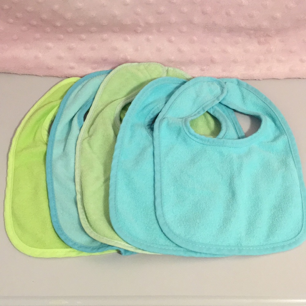 Set of 5 Soft Baby Bibs. MUST BUNDLE.